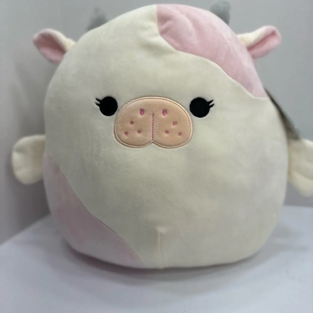 Squismallow Cute Pink and Cream Cow Plush brand new w tags size 12”